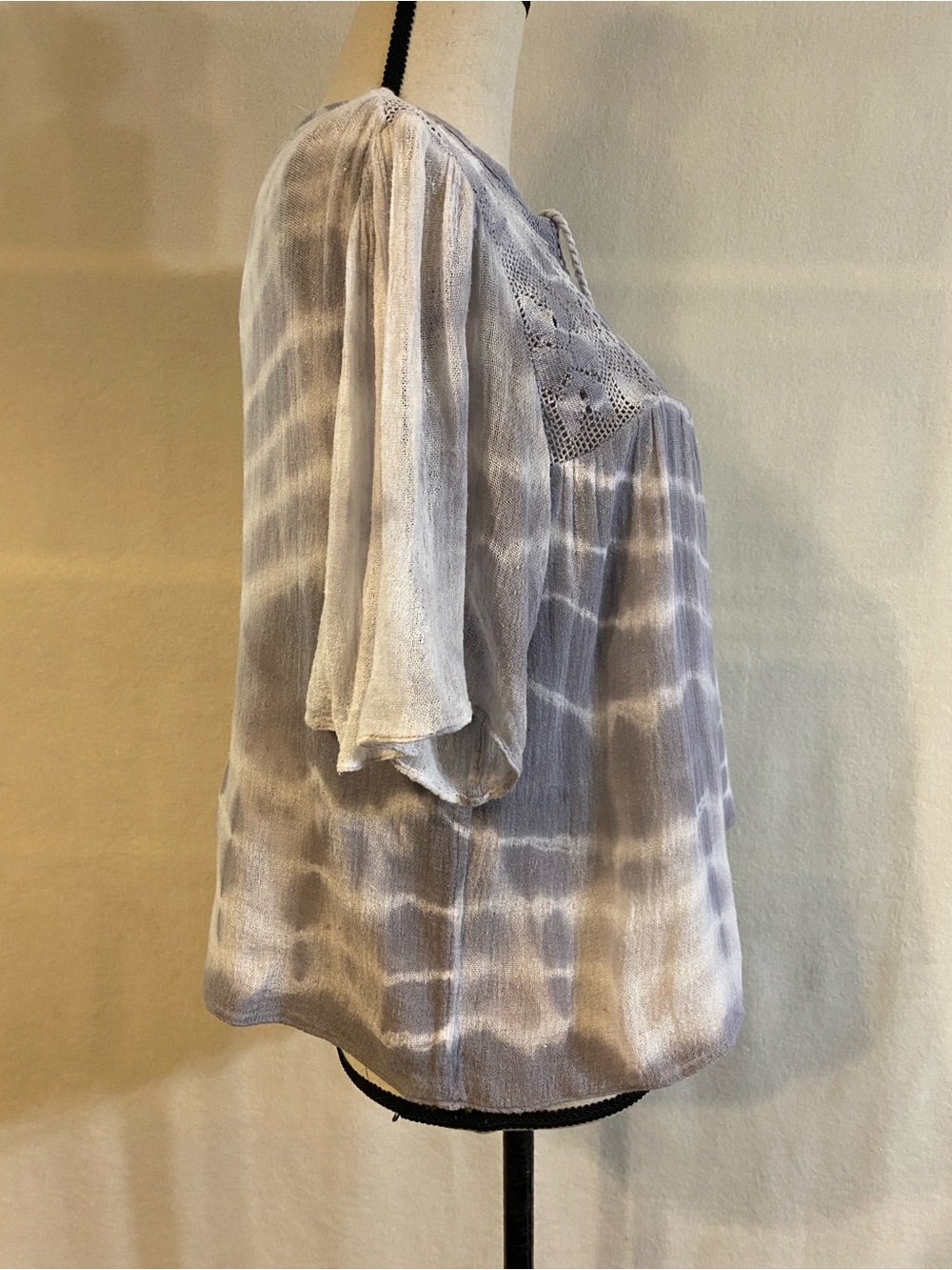 Jen's Pirate Booty grey white tie dye double gauze cropped blouse top - Picture 3 of 10